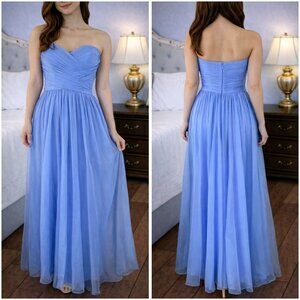 NWT La Femme 21257 Strapless Chiffon Cloud Blue Formal Gown $278